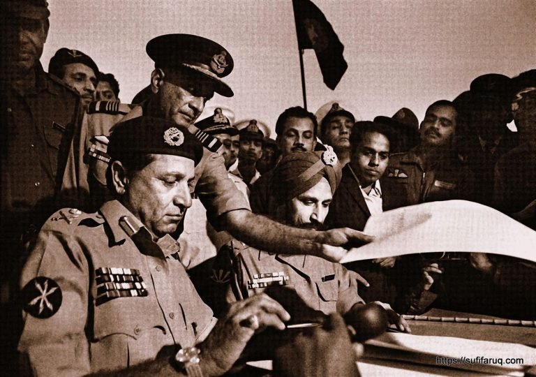 Lieutenant General Amir Abdullah Khan Niazi, signing the Treaty of Surrender on December 16, 1971