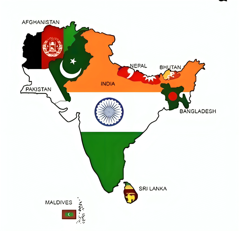 Bangladesh, India, Pakistan, Sri Lanka, Nepal, Bhutan, Maldives, Afghanistan Map